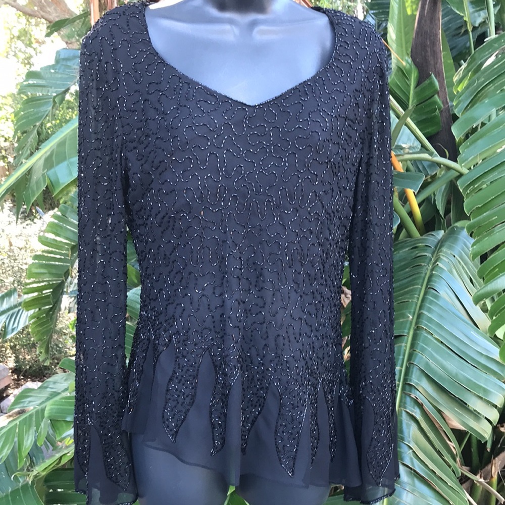 Vintage Beaded top with sheer sleeves